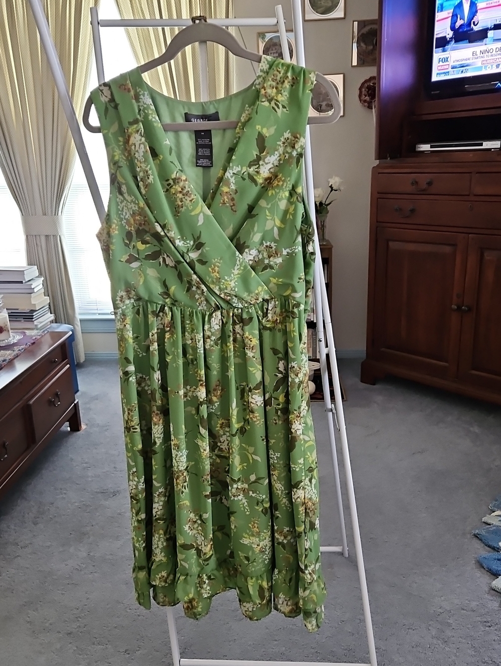 George Green Floral Wrap-Front Midi Dress